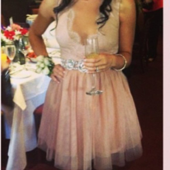 Adorable Bebe blush-colored deep-V neck tutu dress - Picture 4 of 4